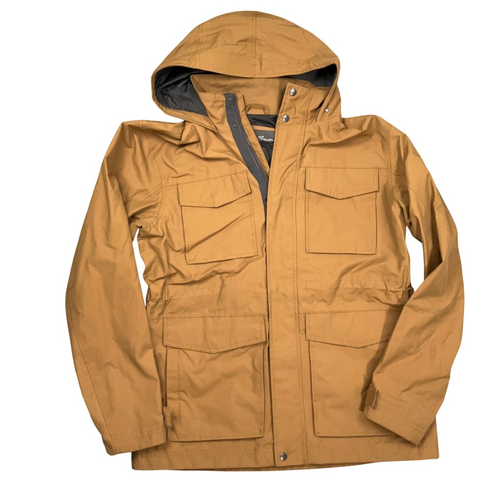 Eddie Bauer Field Jacket Mens M Mustard Tan Rain Hood Safari Barn Cabin Coat